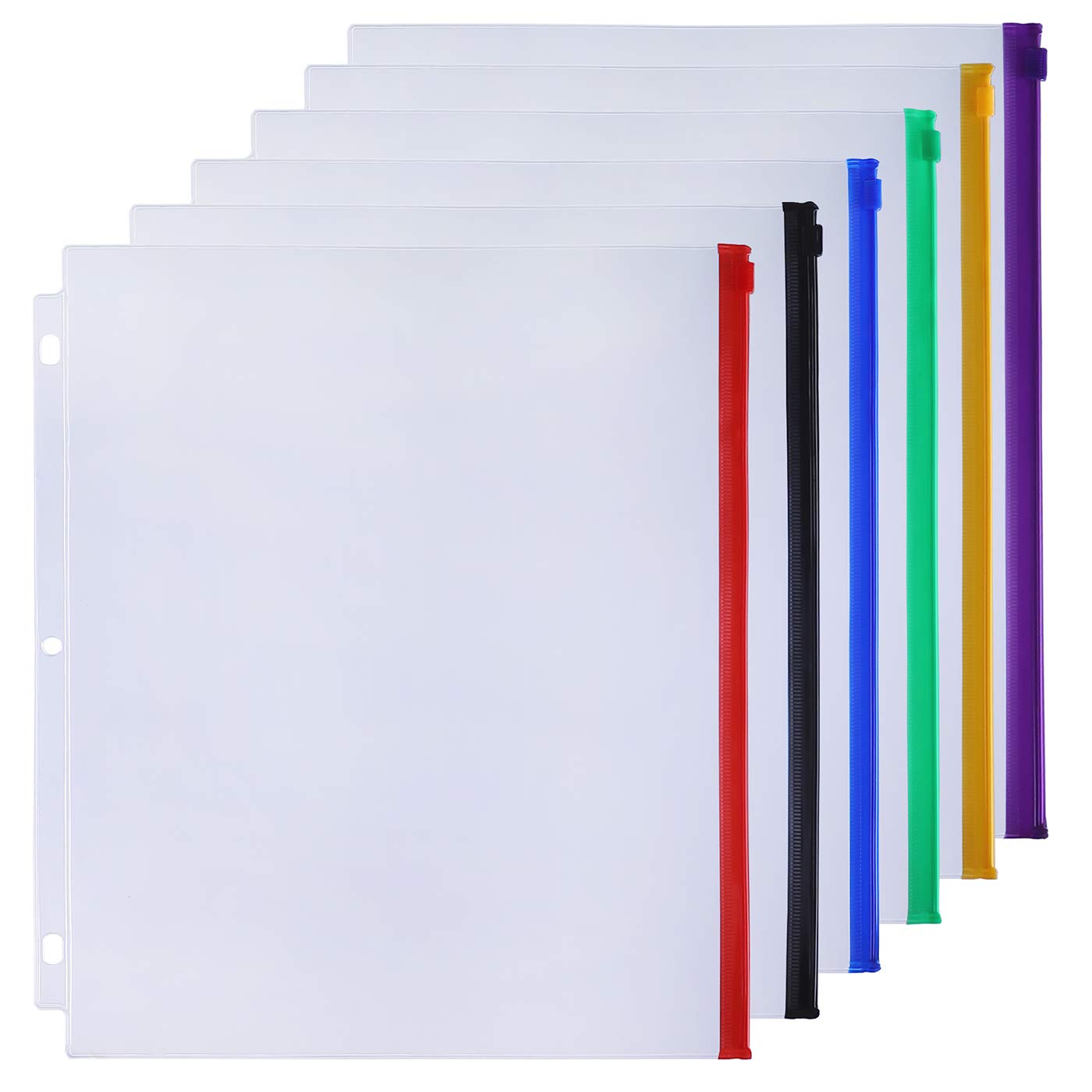 Antner 6 Pack Zippered Binder Pockets Letter Size 3 Holes Binder Pouches, Multicolor Zippers Folders Loose Leaf Document Filing Bags for 3 Ring Binders