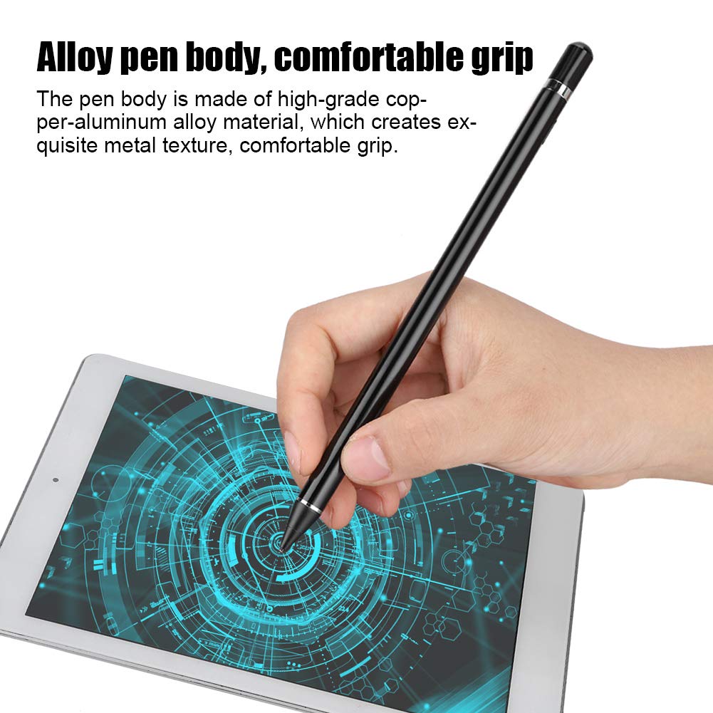Sxhlseller Penna Capacitiva Attiva per Dispositivi e Tablet, Pennino in Metallo Ad Alta Precisione da 1,45 Mm con Batteria Ricaricabile e Autonomia di 10 Ore, Nera (BLACK)