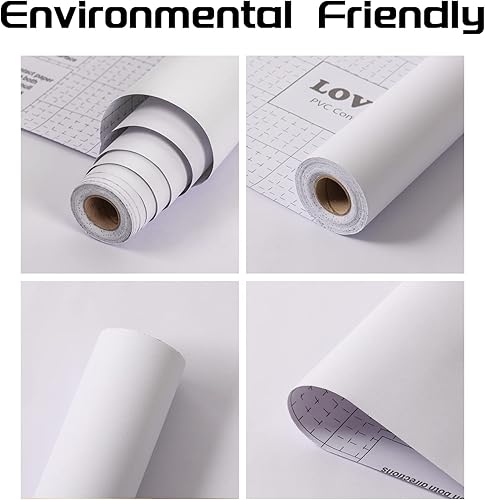 Miniatura 4 de Papel tapiz autoadhesivo blanco mate de 15.7 x 300 pulgadas, papel tapiz autoadhesivo para despegar y pegar, fácil de pegar, papel de contacto de