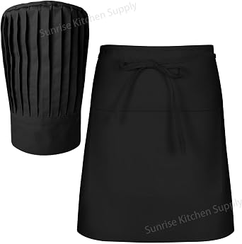 SUNRISE Kitchen Supply Tall Chef Hat and Half Bistro Apron