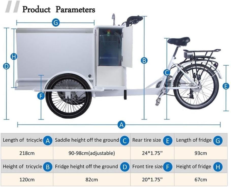 500w Electric Tricycle Ice Cream Freezer Cart Bike Bicycle with Water System