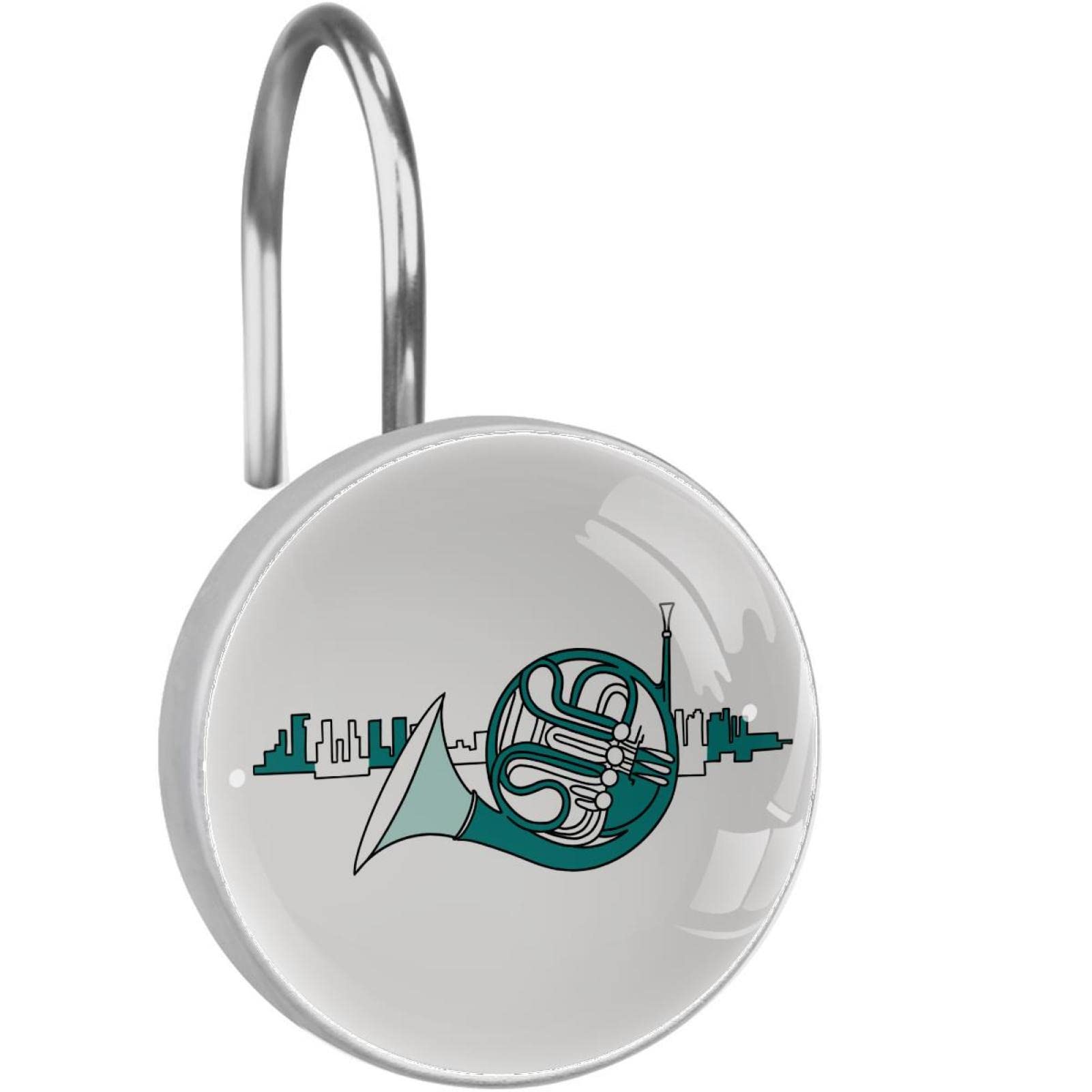 Anneaux de rideau de douche anti rouille en acier inoxydable à motif instruments de musique