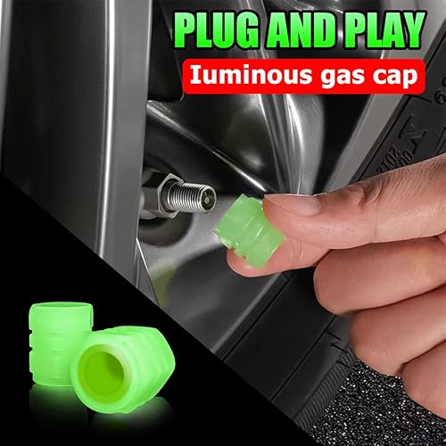 Miniatura 29 de Tapones fluorescentes para válvulas de neumáticos de automóvil, 12 unidades, cubierta de válvula de rueda iluminada con luz automática, resistente a