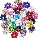 Libiline Upick More Than 26 Colors 40PCS Satin Ribbon Flowers Bows Rose w/Rhinestone Appliques Craft Wedding Dec (Multi-Colour)