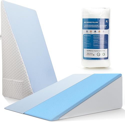 Almohada de cuña de cama de doble cara, espuma viscoelástica refrescante y funda lavable, cuña triangular para dormir, alivio del reflujo ácido,