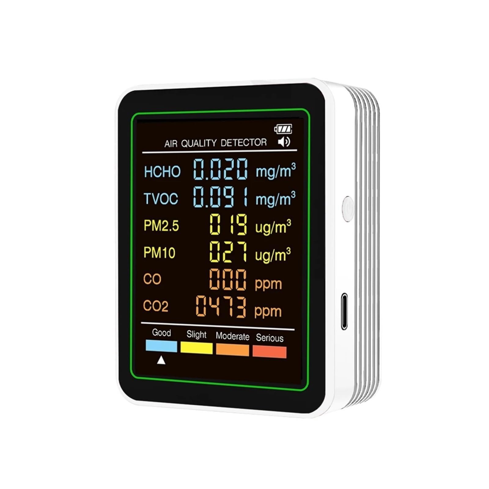 Air Quality Monitor, Multifunctional 6 in 1 Air Quality Detector Tester Temperature Humidity Meter(White 6 in 1)