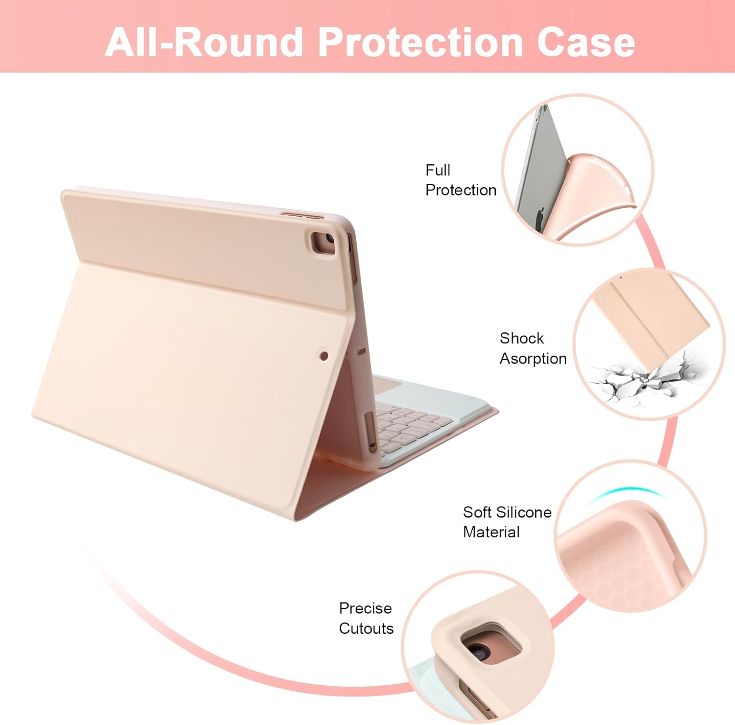 LAMA Wireless Keyboard Case with Touchpad for iPad 10.2" 9th 8th 7th Generation, Detachable Bluetooth Keyboard with Pencil Holder for iPad 10.2 Inch/iPad Air 10.5"(3rd Gen)/iPad Pro 10.5 in, Pink