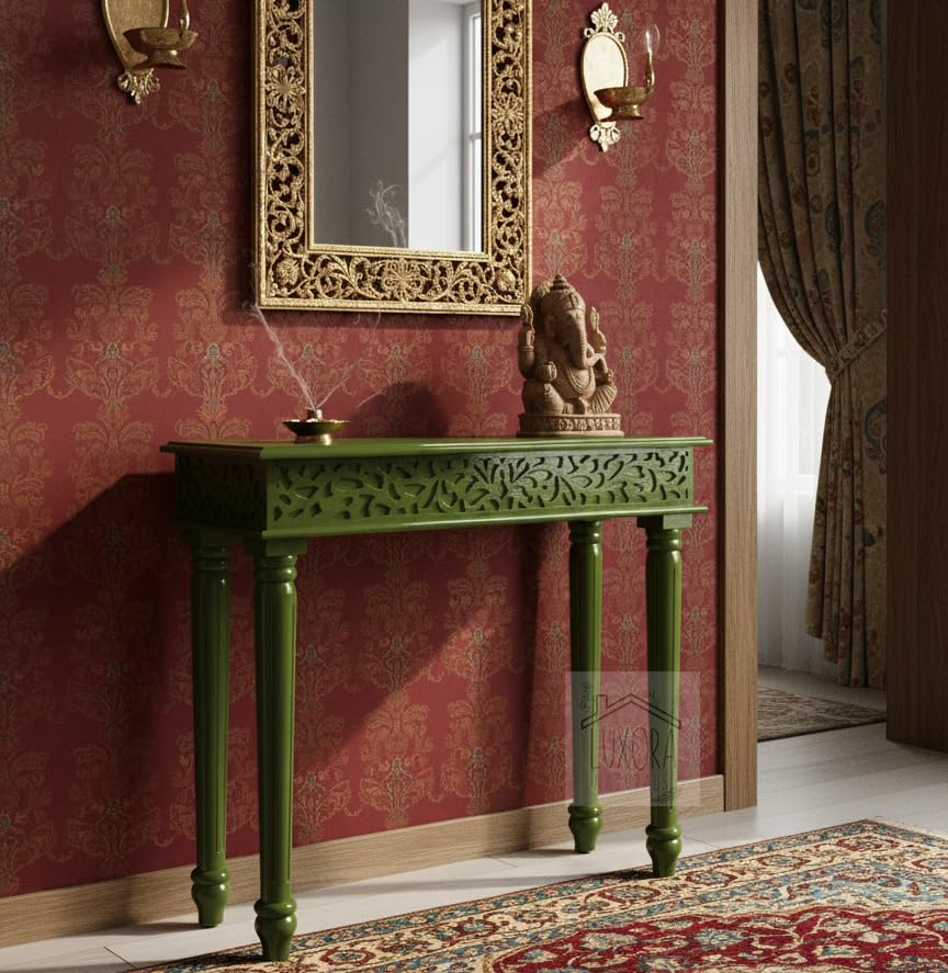 Image of Solid Wood Side Tables Console Sofa Tables End Table /Coffee Snack Console Table for Living Room, Hallway (Olive Green) (Olive Green)