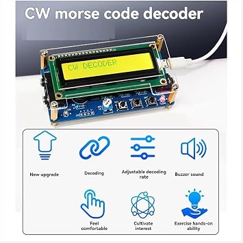 Upgraded CW Morse Code Decoder Finished +Case+Button Kit with Digital LCD CW Trainer Morse Code Decoder Kit