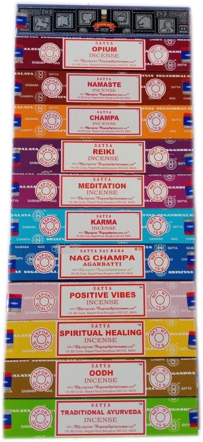 Incense Set x 15gram Includes: Nag, Super Hit, Oodh, Positive Vibes, Namaste, Champa, Opium, Reiki, Spiritual Healing, Karma, Traditional Ayurveda and Meditation, Wood, Multi, 12 Packs