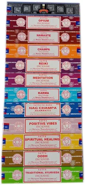 Lot de 12 Paquets d'Encens Satya - Bâtons d'Encens Masala Indiens