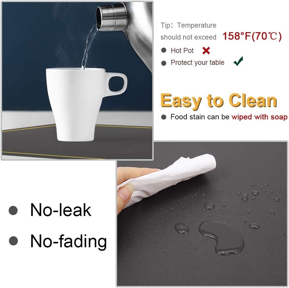 Maharsh Leather Placemats for Dining Table, Waterproof Heat Resistant Easy to Clean Non-Slip Wipeable PU Leather Place Mats Indoor, Washable Kitchen Table Mats (Gray, 6) 2