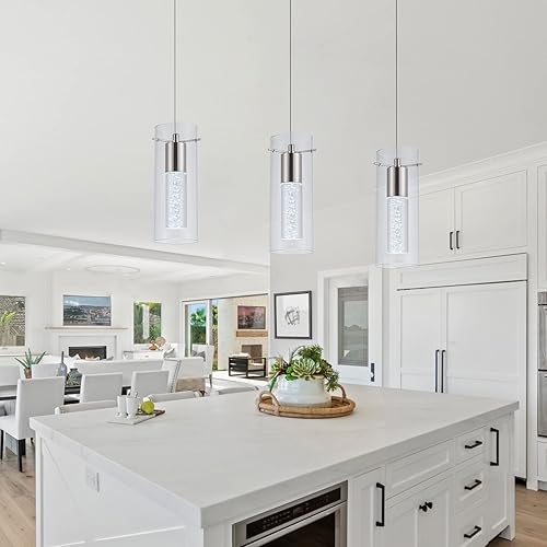 Miniatura 2 de Paquete de 3 luces colgantes para isla de cocina, 6000 K para isla de cocina, comedor, lámparas de iluminación colgantes de cristal de burbujas
