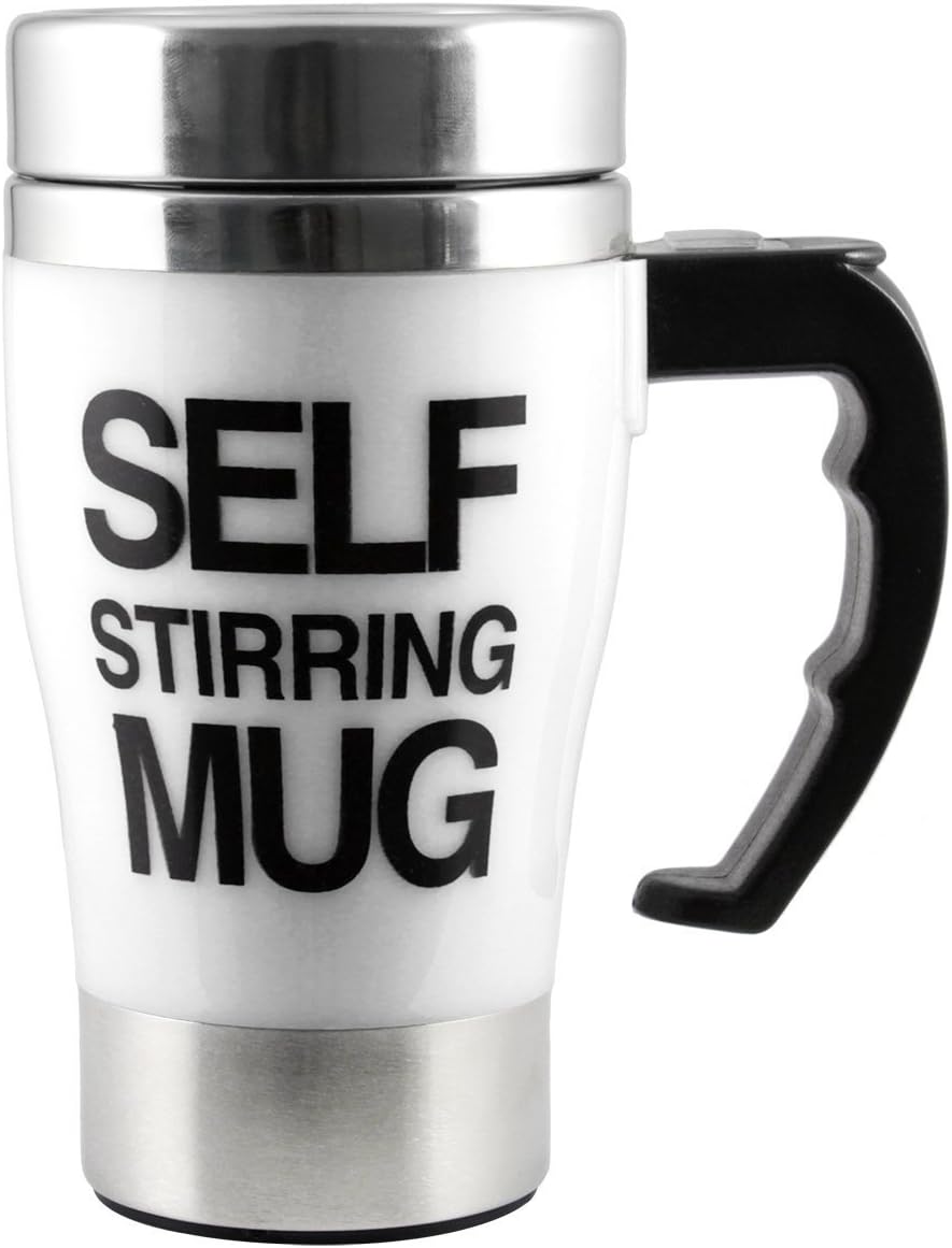 HomeyHouse 350ml Automative Electric Self Stirring Mug Coffee Cup Stainless Steel Water Bottle Office Home Outdoor Gift Novelty (White)
