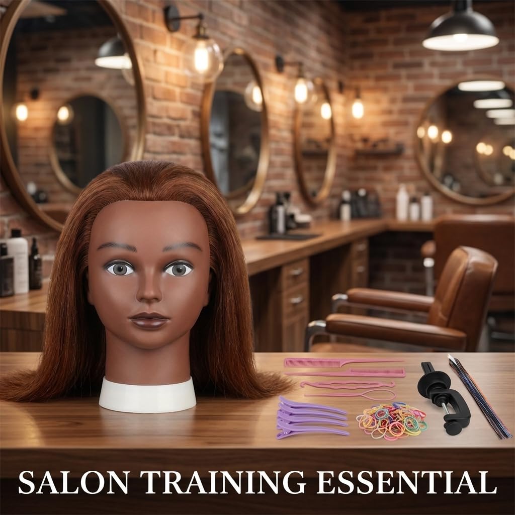 16 Inch 100% Real Hair Mannequin Head for Kids Braiding, Practice Training Doll Head for Hairstyle Styling Braiding Cosmetology (brown-16)