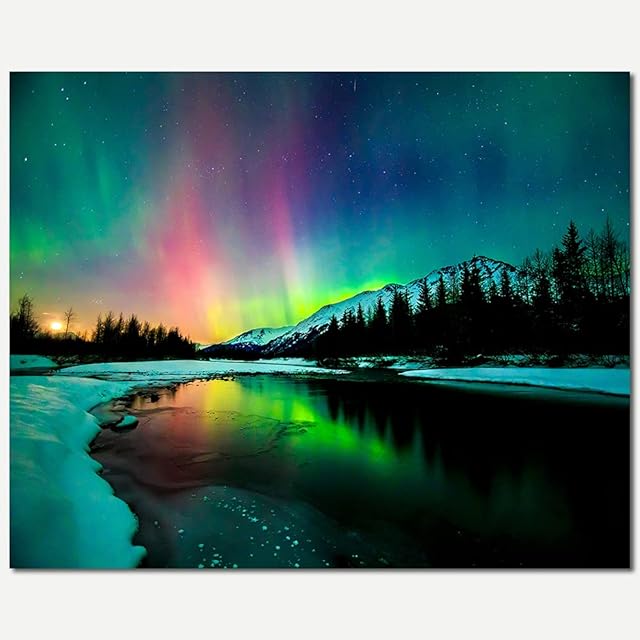 TISHIRON DIY Paint by Numbers for Adults Beginner, Aurora Scenery Adult Paint by Numbers, 16X20 Inch Aurora Landscape Paint by Numbers Kits, Paint by Numbers Crafts for Adults Kids Flameless