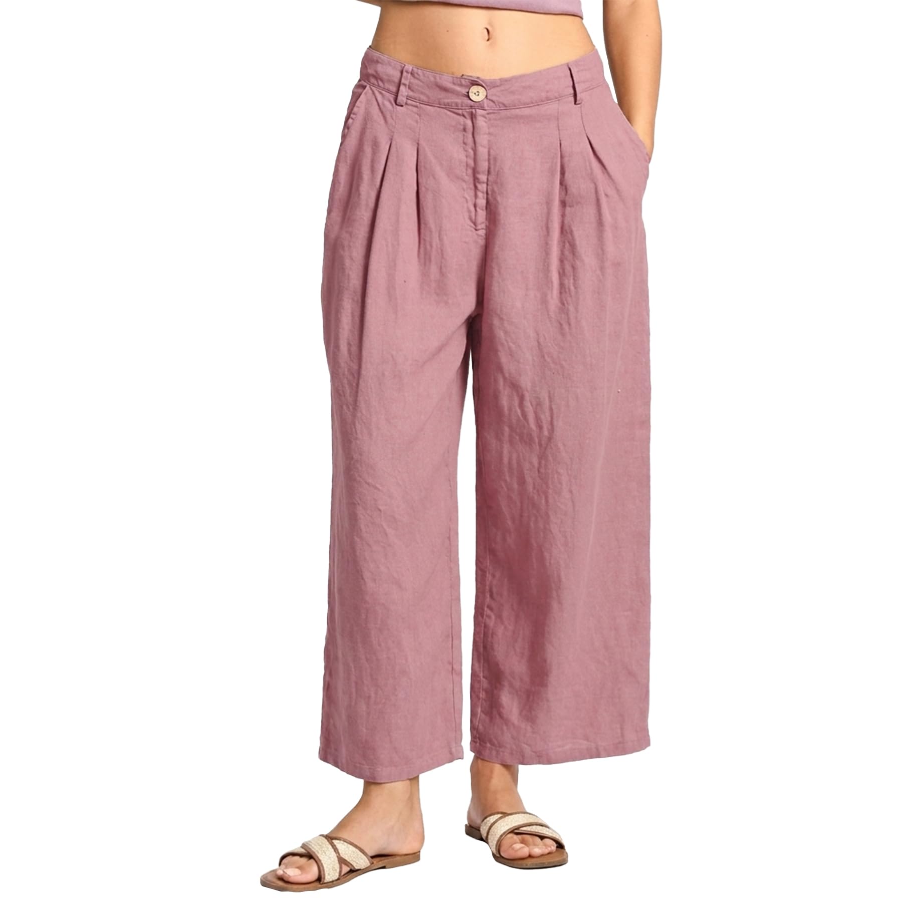 Amazhiyu Pantalones de verano para mujer, ligeros, de lino, pantalones anchos de lino, pantalones mediocampo, pantalones largos y aireados, pantalones de trabajo, pantalones de ocio con bolsillos