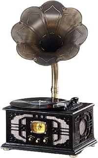 Vintage Retro Classic Gramophone Vinyl Record Player Phonograph Shape Stereo Speaker Sound System Music Box with 3.5Mm Audio Bluetooth-B
