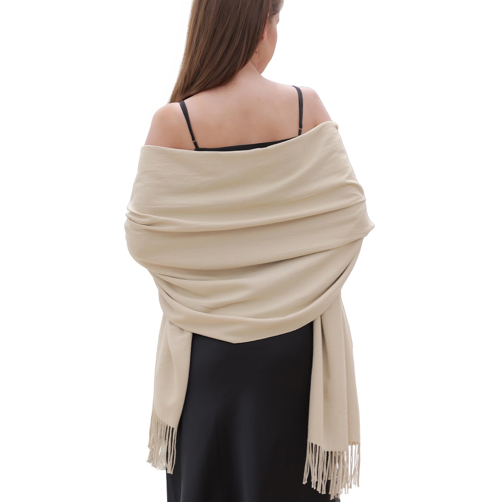Riiqiichy Women's Beige Pashmina Shawls And Wraps For Wedding Winter Scarf