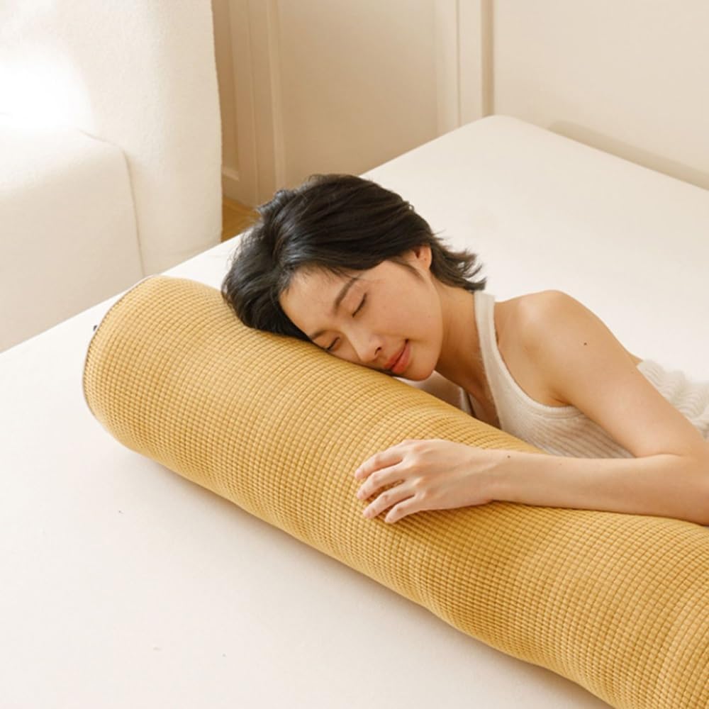 Body Pillow for Queen Bed, Long Round Body Pillow for Adults, Headboard Gap Filler Pillow, Long Bolster Cervical Cylinder Pillow with Removable Cover(Pink,47inch)