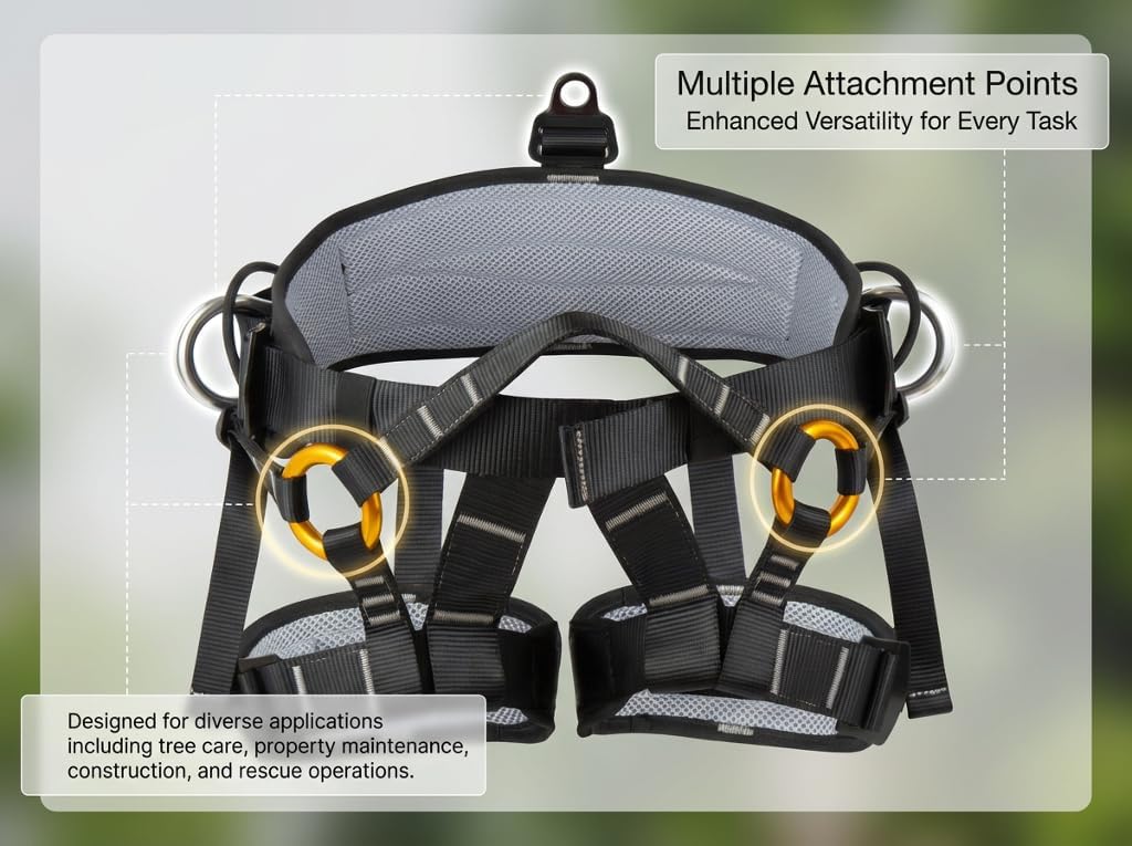 15-227 High Strength Fall Protection Safety Harness, Half Body Arborist Climbing Harness with Heavy-Duty D-Rings, Safety Belt for Tree Work, Climbing, Construction, Black
