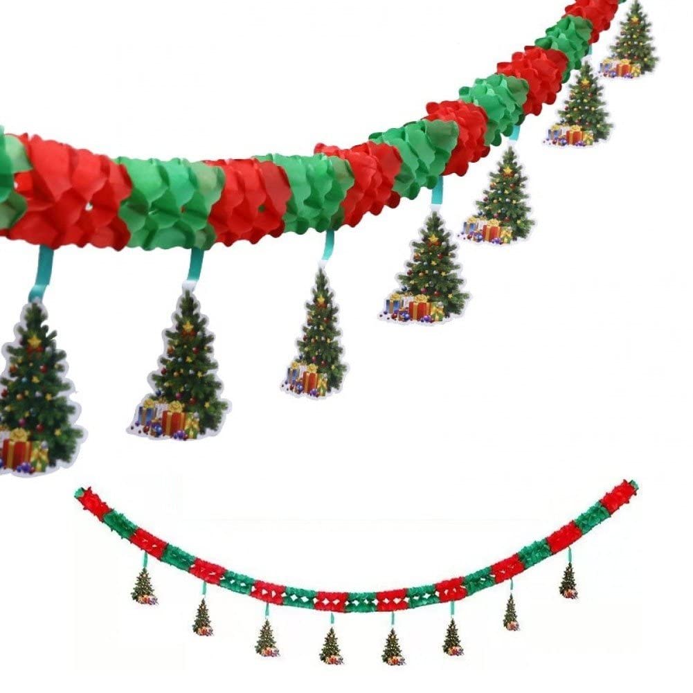 Casiler Style1 Christmas Honeycomb Banner Decorations 2.7M Santa Claus Paper Garland Banner Christmas Trees Bunting For Xmas Party