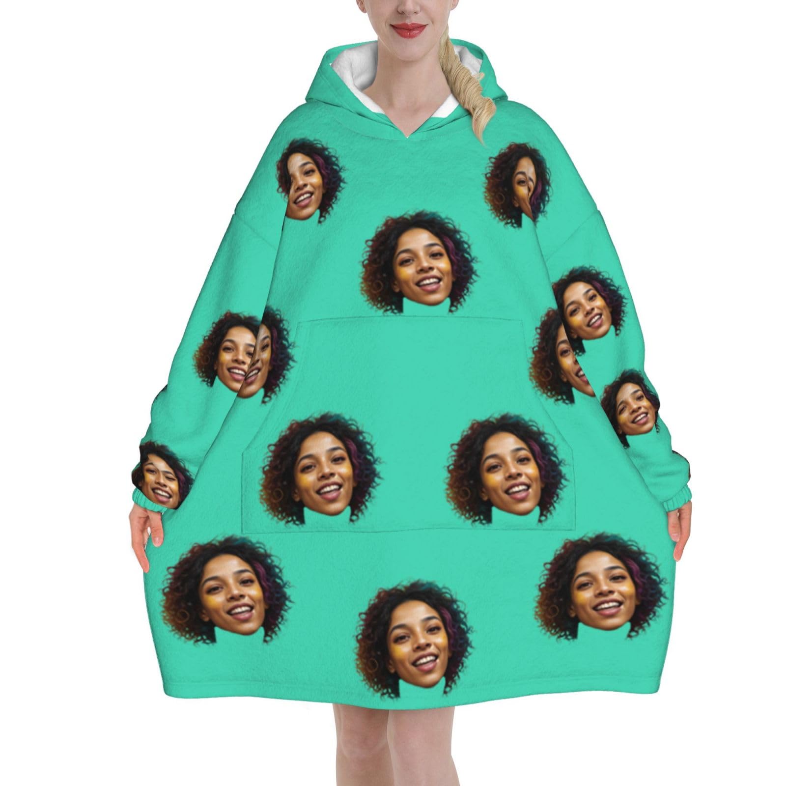 ＨＡＯＡＮＧＺＨＥ Custom Blanket Hoodie with Pocket, Custom Wearable Blanket Hoodie, for Women and Teenagers - Cosy Flannel Poncho Sherpa Hood, Customised Your Own Photo Text Face