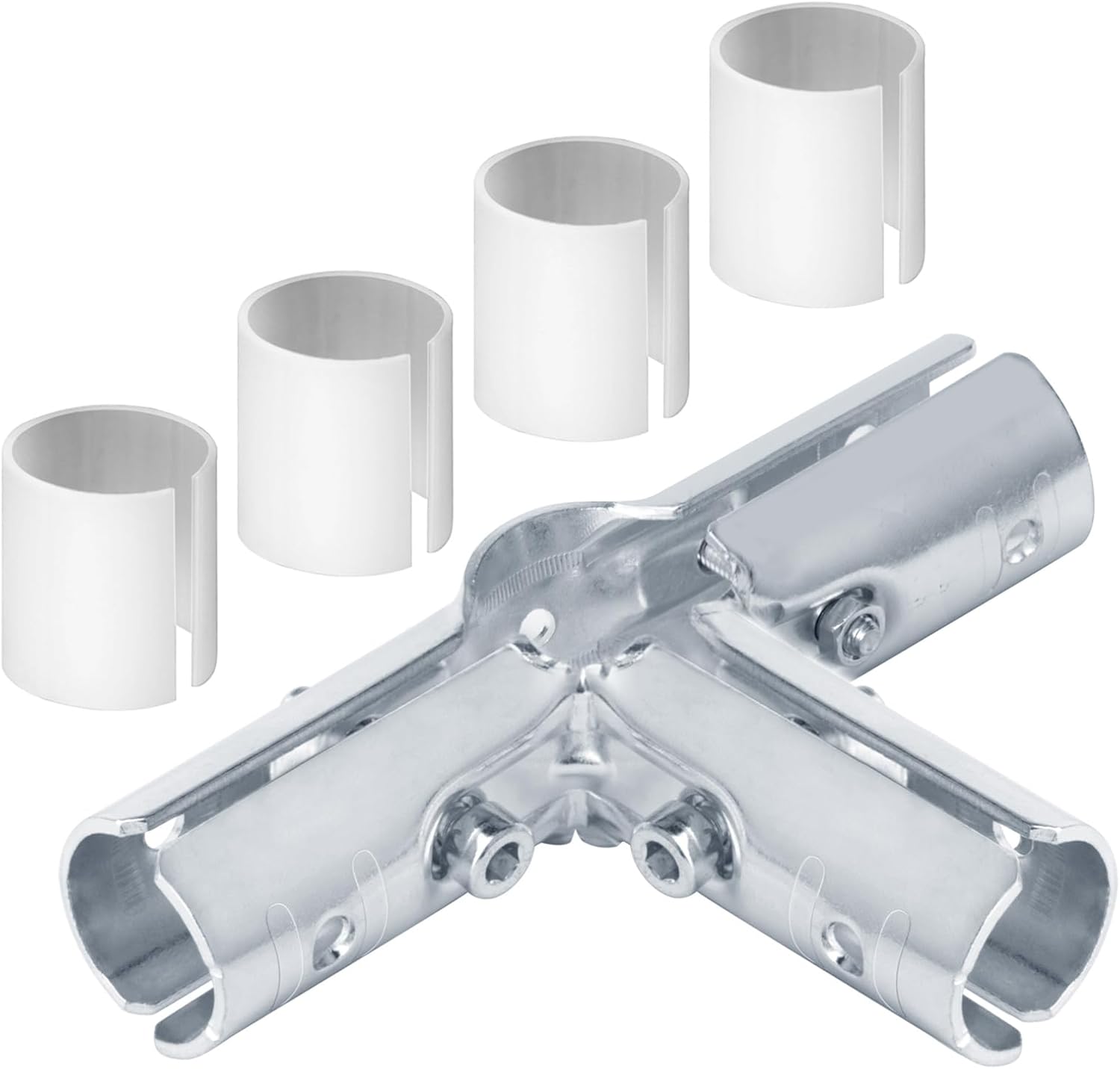 12 Sets 4 Way Cross T Pipe Clamp, Structural Pipe Connector Fits 1/2" EMT Conduit with PE Adapter Shims