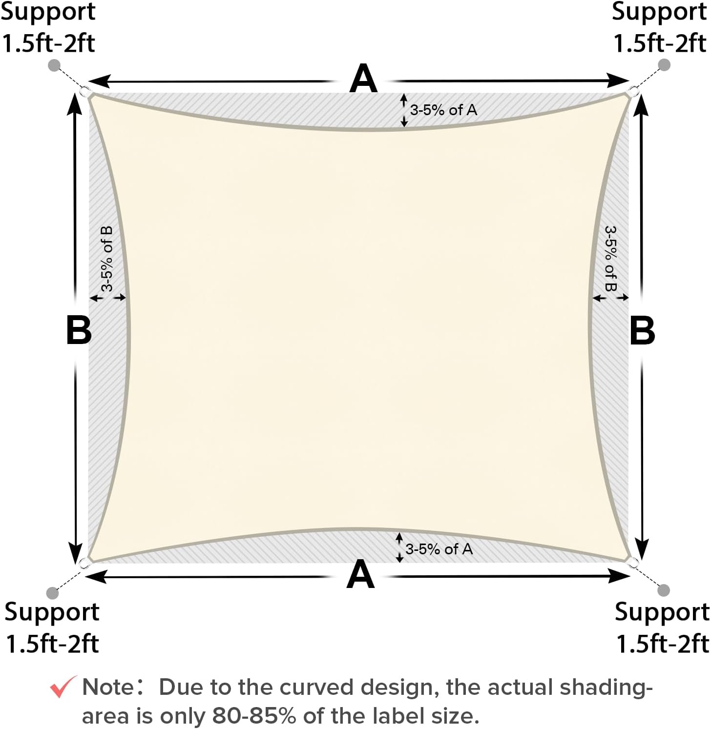 Artpuch Sun Shade Sail, 10'x10' Cream Rectangle, Curved Edged Commercial Grade 185GSM Permeable Outdoor Shade Cloth for Deck, Backyard, Patio (Custom Sizes Made)