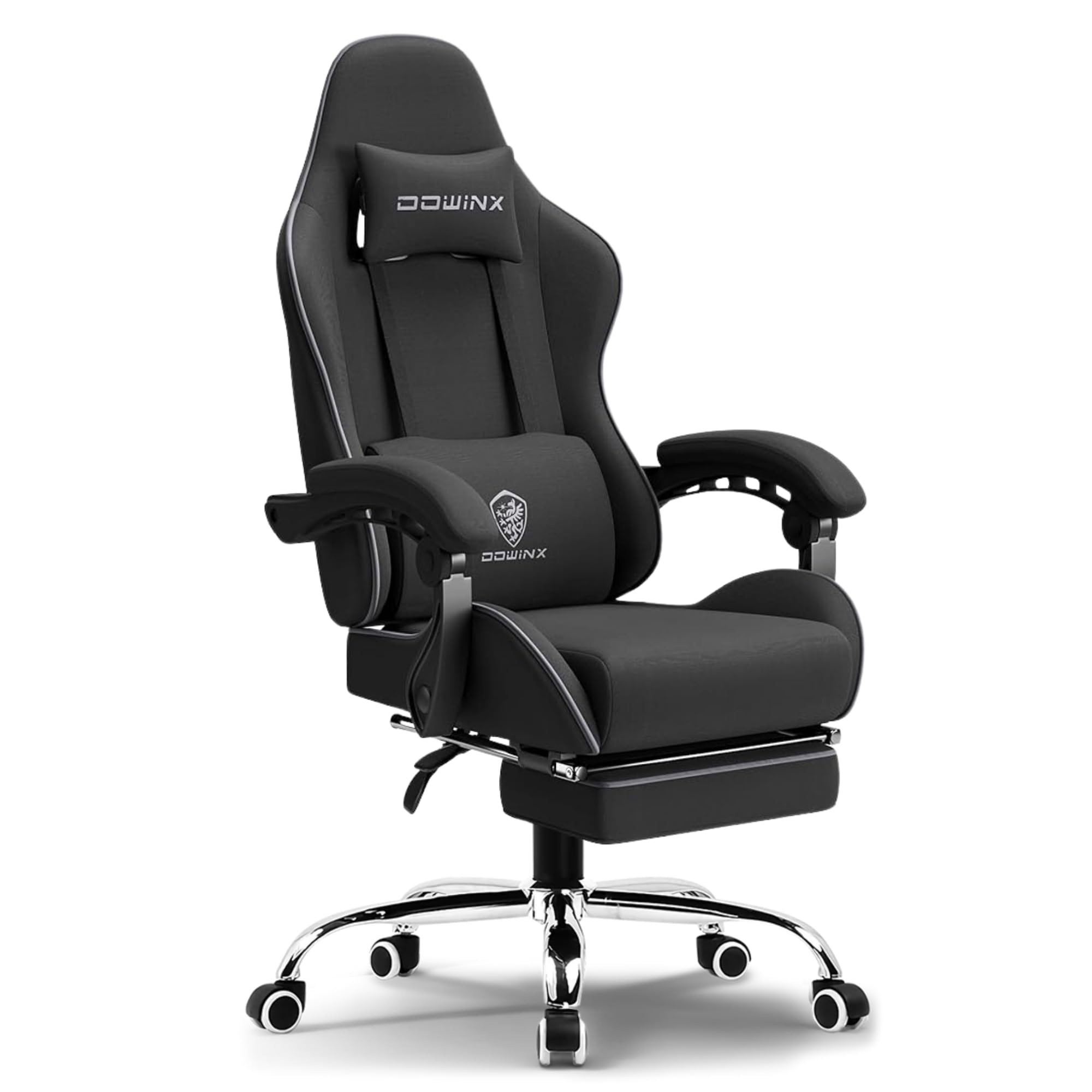 Dowinx Multi-Functional Ergonomic Gaming & Computer Chair – Massage Cushion, Breathable Fabric, Adjustable Neck & Lumbar Pillow for Back Support & Footrest, Home & Office Chair (Black)-image-29