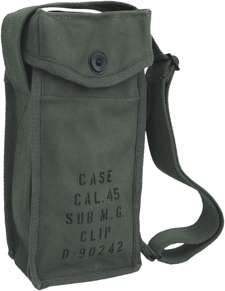 CALYX Reproduction U.S. WWII .45cal M3/M3A1 Grease Gun or Thompson Magazine Carry Case Pouch- OD Green Canvas Ammo Pouch