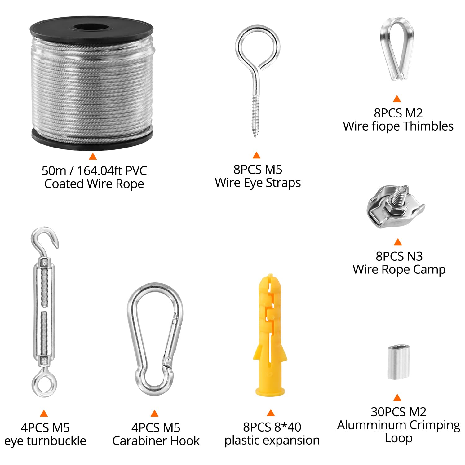 QWORK® 50 m linka druciana, nylonowa powlekana 2 mm, drut ogrodowy do roślin pnących, kabel wykonany ze stali nierdzewnej 304 z napinaczem M5