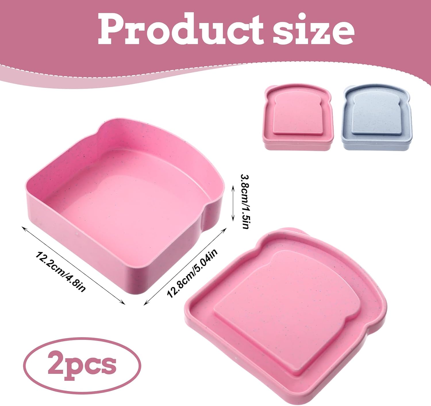 2 Pcs Sandwich Containers Toast-Shaped Sandwich Containers for Lunch Boxes Plastic Food Storage with Lid Sandwiches Holder Bread Boxes BPA Free Reusable Microwave Dishwasher Safe for Family - Image 2