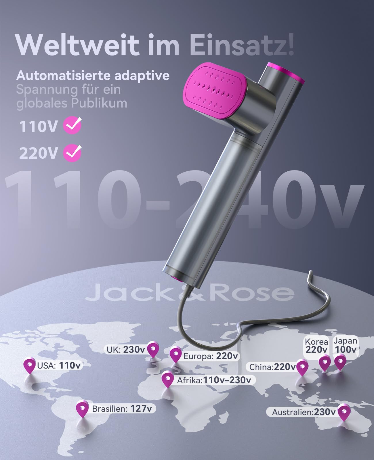 Besuche den Jack & Rose- Jack＆Rose Dampfglätter, 110-240V Weltweite Spannung, 1000W Steamer, Tragbarer & Handlicher Reisedampfglätter, 15s Schnellaufheizung, 2-in-1 Steamer Dampfglätter für Globale Reise & Urlaub in use