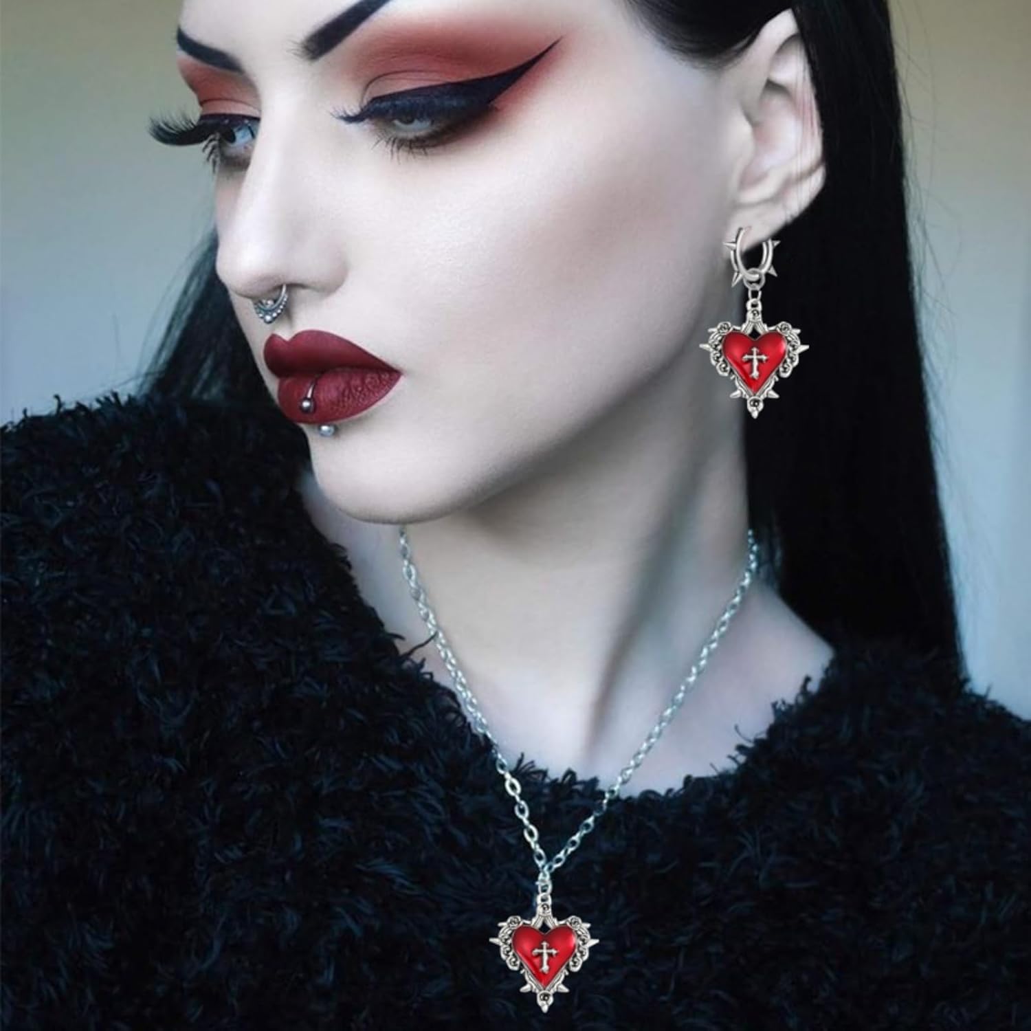 Gothic Heart Earring for Women Vintage Halloween Dark Punk Heart Cross Earring Victoria Goth Witch Vampire Jewelry Accessories - Image 3