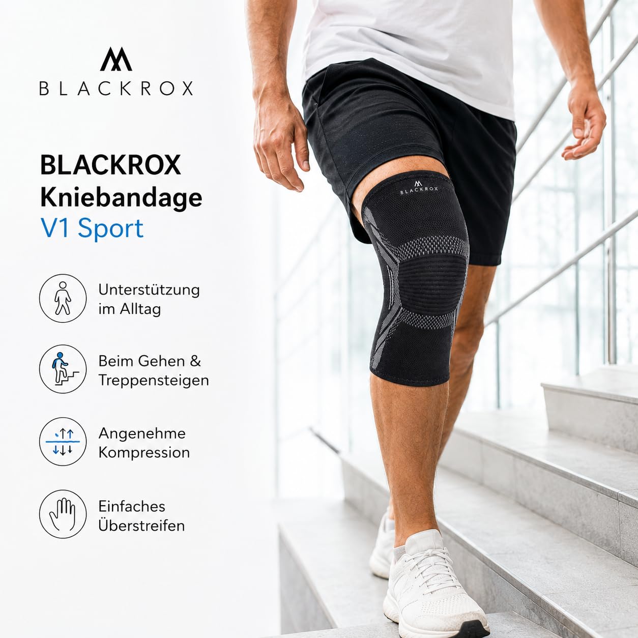 BLACKROX Ginocchiera paragonabile per uomo e donna, ginocchiera a compressione Meniskus, ginocchia, ginocchiere sportive, calcio, jogging, traspirante, elastica, allevia il dolore