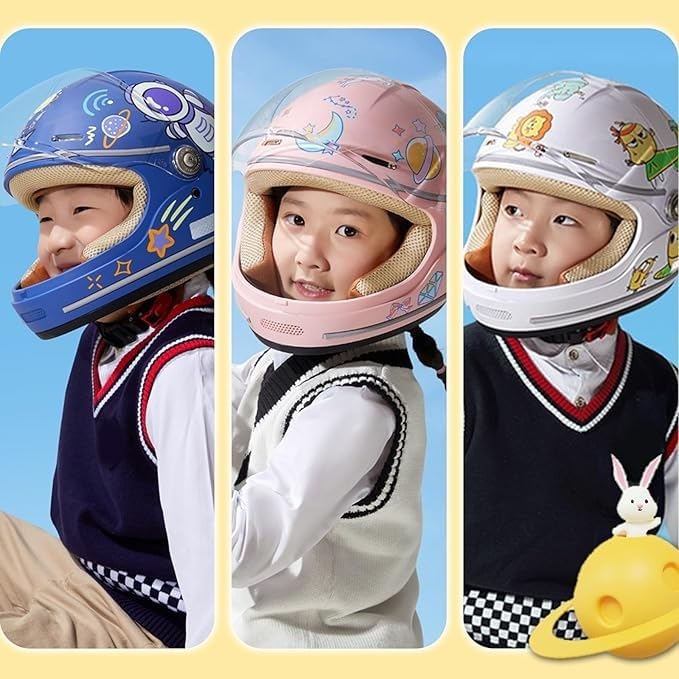Casco Moto Integral con Visera para Niños De 5 A 14 Años - Diseño De Dibujos Animados para Todas Las Temporadas I, 46-52CM