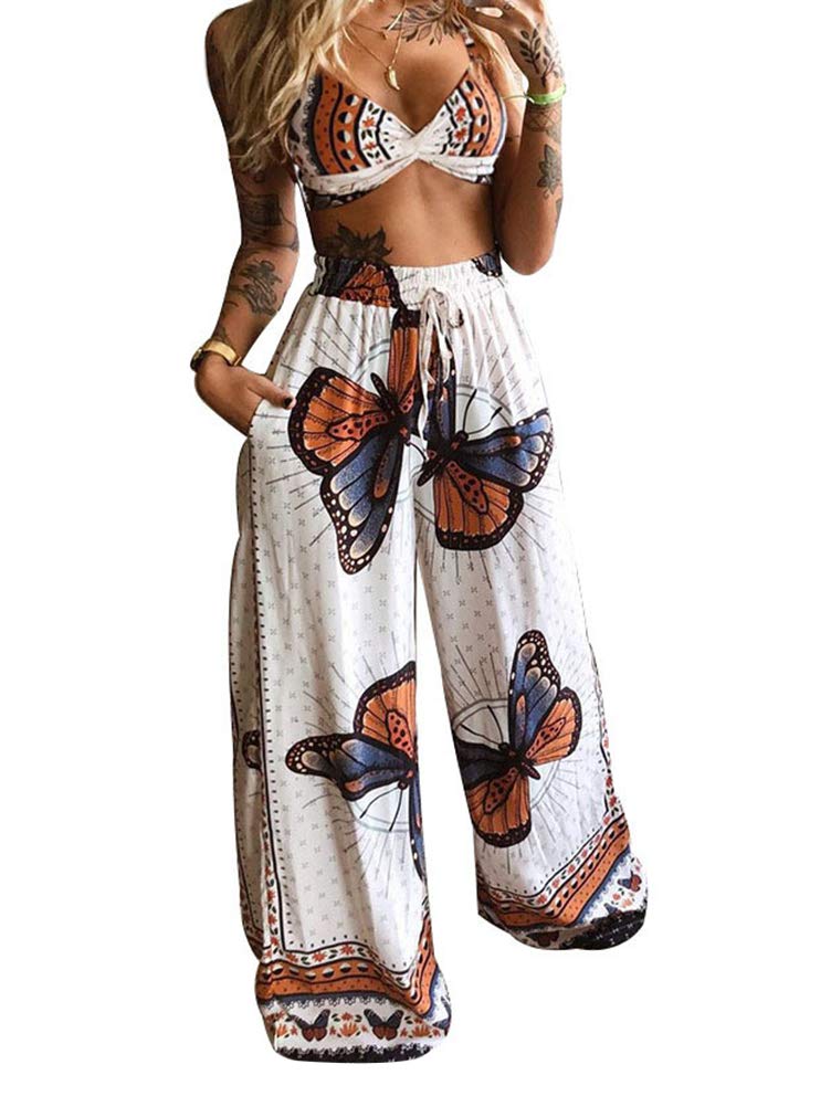 Minetom Conjunto Chándal Mujer Verano Deportivo 2 Piezas Floral Sin Mangas Crop Top y Pantalones