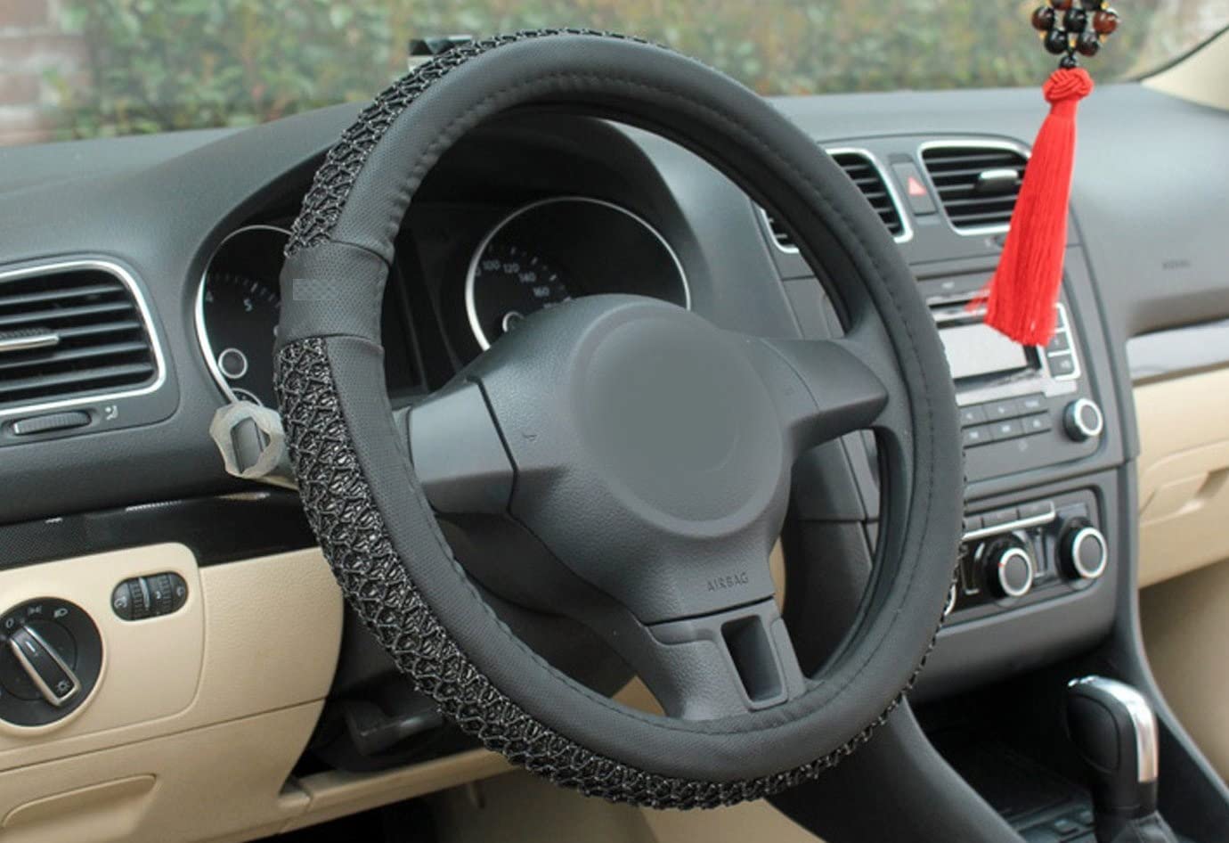 auto oprema (award winner at india's rising star 2024) universal car steering wheel cover, microfiber, emboss holes, soft padding great hand feel, anti-slip matte finish, 15 inch middle (black)