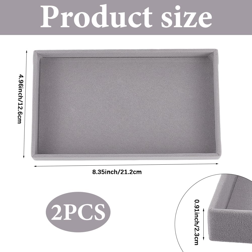 SOFPLATE 2 Stuks Grijze Sieraden Lade Lege Fluwelen Sieraden Doos Kleine Rechthoek Accessoire Trinket Display Platte Trays Stapelbare Showcase Lade Organisatoren Opslag voor Verkoop Ketting Houder
