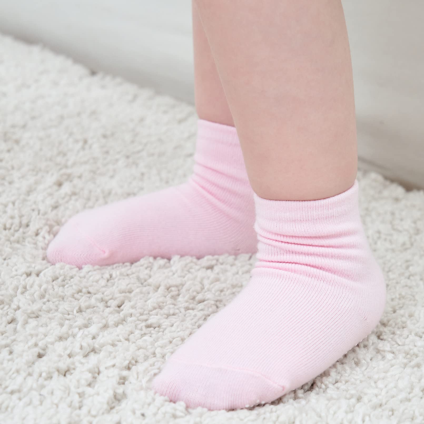 ZAPLES Baby Girls Non Slip Grip Crew Socks with Anti Skid Soles for Infants Toddlers Kids (Girls - 9 Pairs, 12-36 Months)