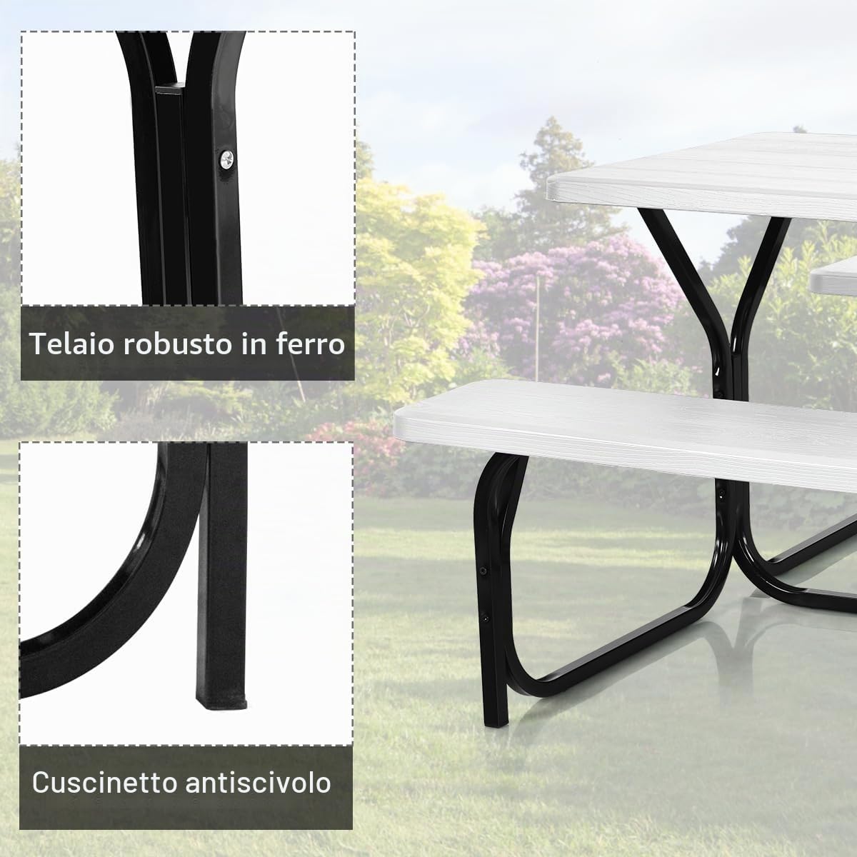 HOMASIS Tavolo e Panche Birreria, Tavolo e Sedie da Esterno, Set di Mobili da Giardino, Panca da Giardino, Tavolo da Picnic con Sedia, Mobile per Bar, Ristorante, 136,5 x 150 x 72 cm (bianco)