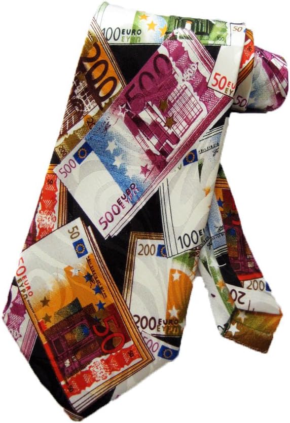 Talggini Cravatte Mens Euro Bills Currency Necktie - Black - One Size Neck Tie
