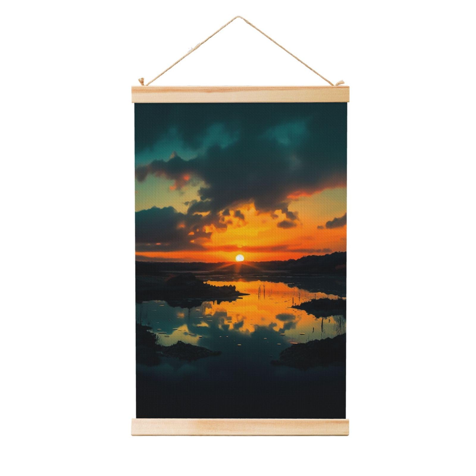 Sunset Dawn Poster Wooden Shaft Hanging Poster Wall Hanging Banner Canvas Artwork with Wood Frames 16"x24" Modern Artwork Decor Ready to Hang Wall Art for Home Decor Scroll Painting