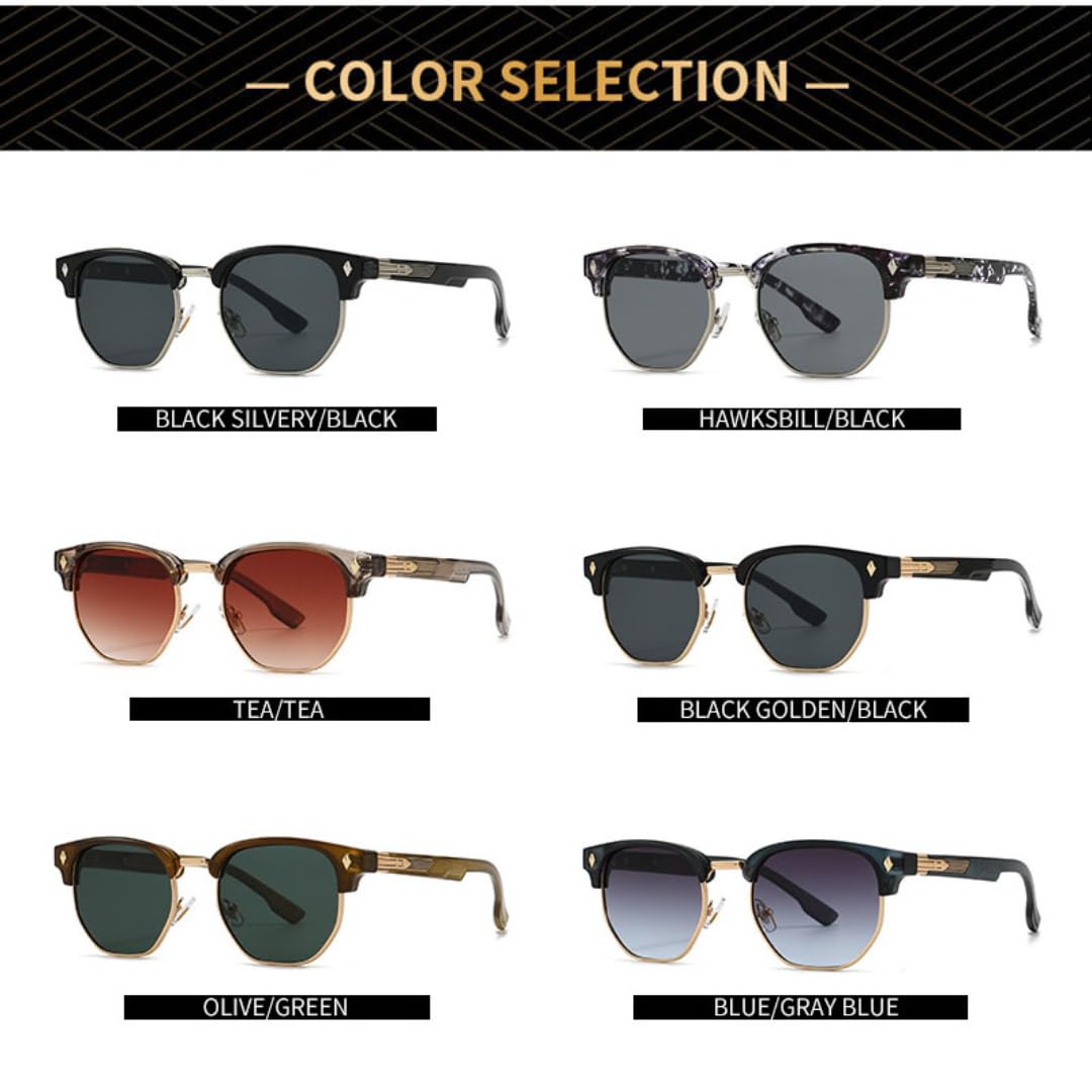 Okulary przeciwsłoneczne Retro Metal Rivets Vintage Polygon Half-frame UV400