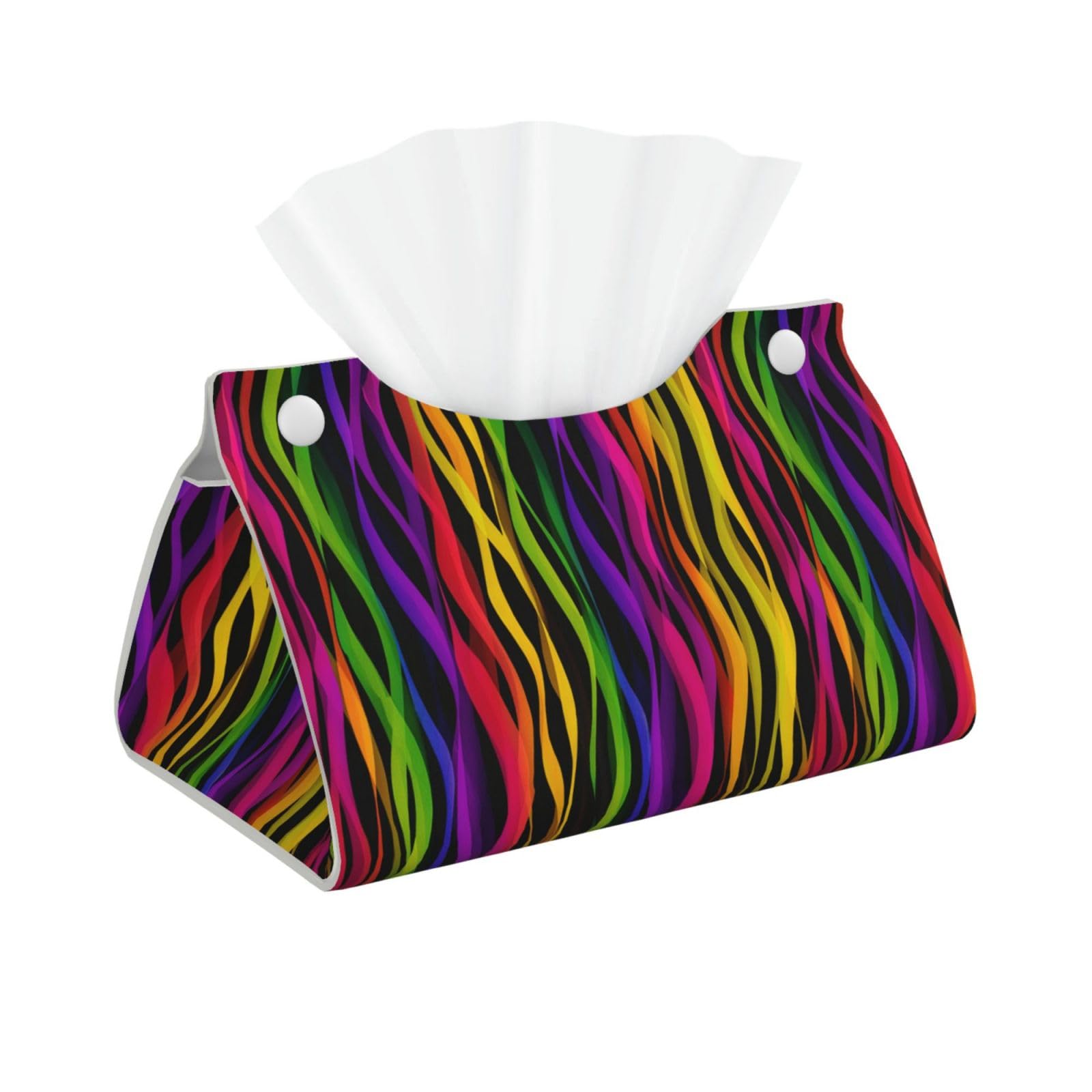 Wavy Rainbow Stripes Red Blue Pink Tissue Box Cover Rectangle Pu Leather Tissue Box Holder for Car Bathroom Bedroom Desk Tabletop Decor