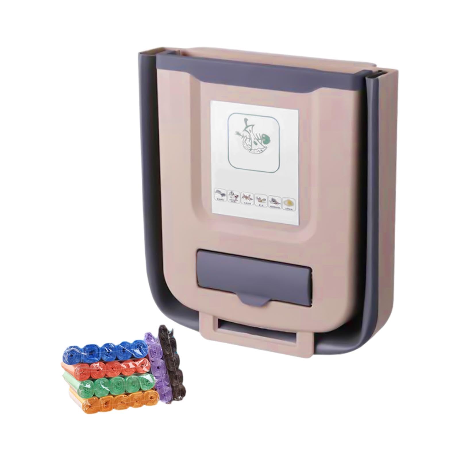 Hanging Kitchen Trash Can,Foldable Waste Bin for Kitchen,Garbage Bag(Color Random),Tilt Out Trash Bin Cabinet, Cupboard Bins,Camping Folding Garbage Basket (Beige)