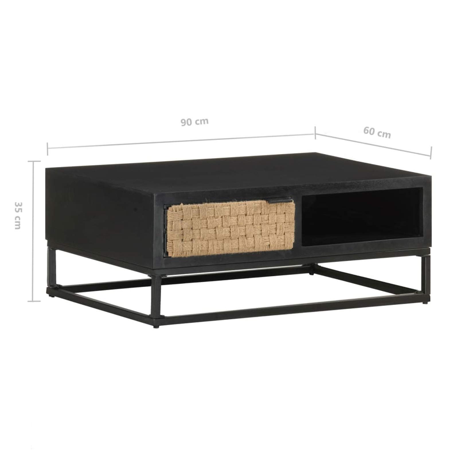 Homgoday Table basse 90 x 60 x 35 cm en bois de manguier massif, table d'appoint, table d'appoint pour salon, salle de réception d'invités, chambre à coucher et mobilier de bureau
