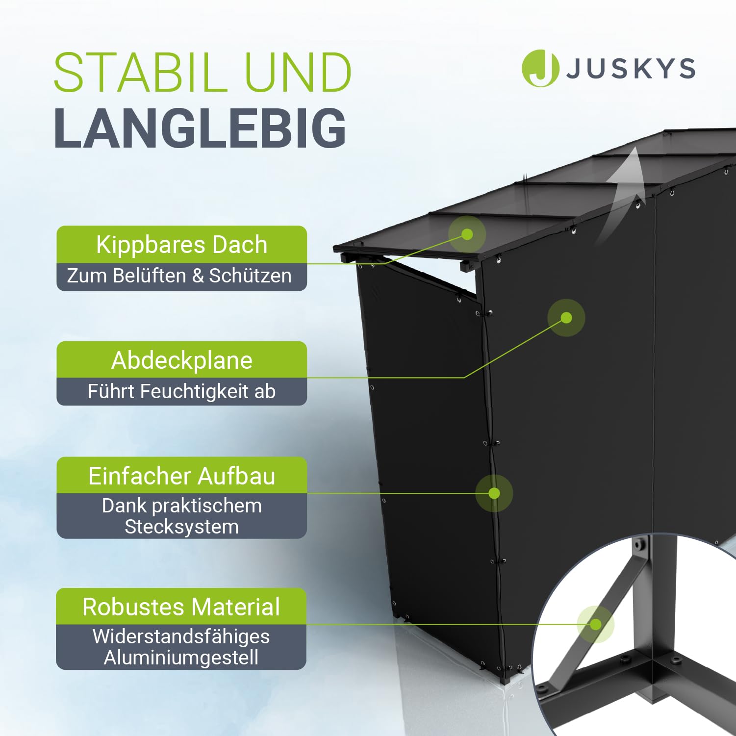Juskys® Kaminholzregal mit Dach – 2,40 m³ Lagerkapazität, wetterfest, mit UV-beständiger Plane, erhöhter Boden & einfacher Montage, ideal für Outdoor-Lagerung