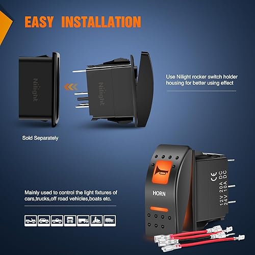 Miniatura 5 de Nilight Interruptor basculante de bocina UTV, encendido momentáneo, apagado momentáneo, 5 PIN, SPST, interruptores de barra de luz LED con